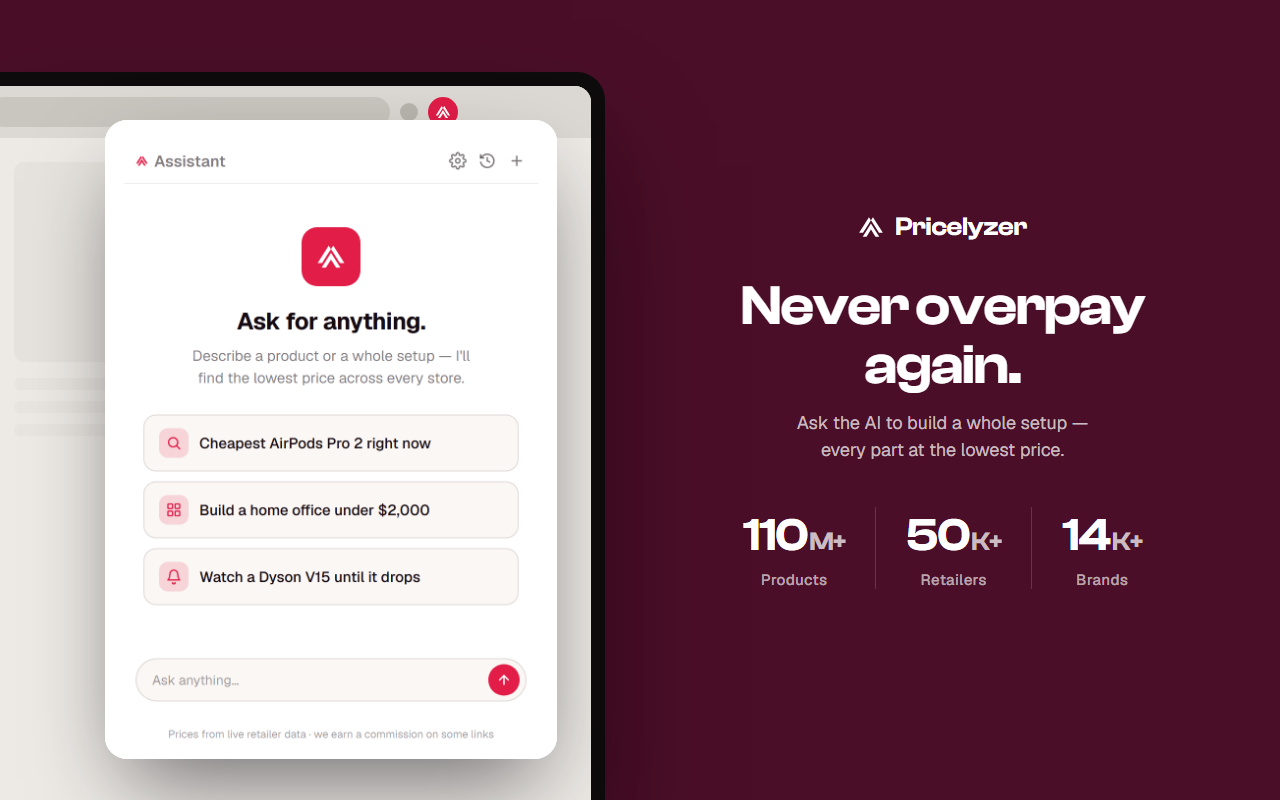 The Pricelyzer assistant — ask for any product and get the lowest price